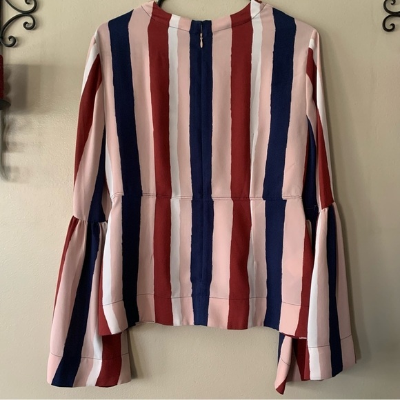 NWT BCBGMAXAZARIA Jeanne Striped Cabernet Blouse Boho Bell Sleeves Size Small - Picture 10 of 14
